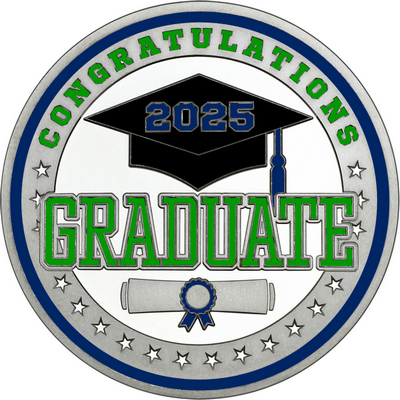 Green "Congratulations Graduate" with Navy Blue 2025, Rim, Tassel & Ribbon
